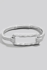 Hammered Rectangle Coil Spring Hook Bangle Bracelet
