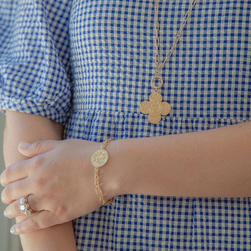 CANVAS Style x MaryCatherineStudio French Coin T-Bar Bracelet in Worn Gold