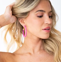 Hot Pink with Pearls Large Hoop Earrings