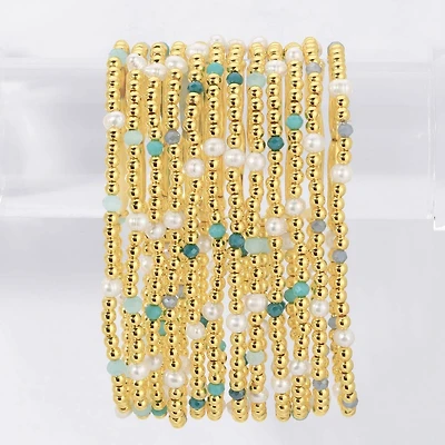 3mm Beaded Stretch Bracelet with Pearls and Crystals