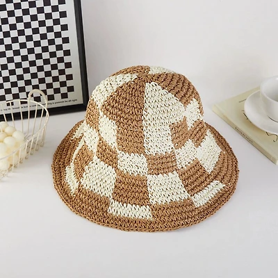 Beige Woven Paper Straw Bucket Hat