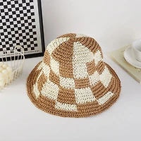 Beige Woven Paper Straw Bucket Hat