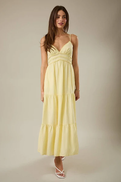 Yellow V-Neck Tiered Maxi Dress