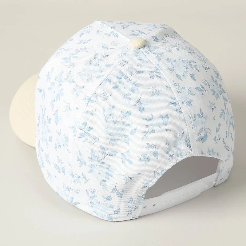 Mama Blue & Beige Embroidered Flower Hat
