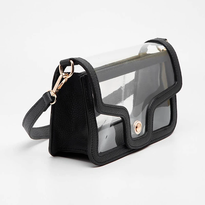 Solid Faux Leather Transparent Rectangle Shoulder Bag: Tan