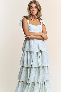 Blue Floral Tiered Maxi Dress