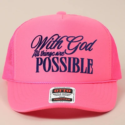 With God All Possible Trucker Hat/ Neon Pink