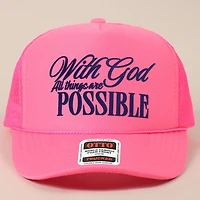With God All Possible Trucker Hat/ Neon Pink