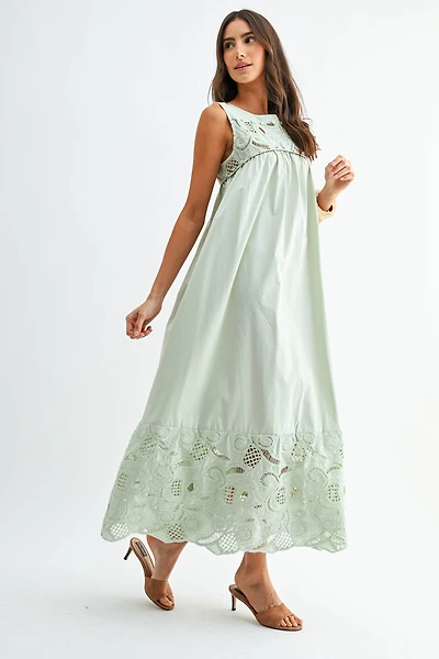 Green Boho Lace Maxi Dress