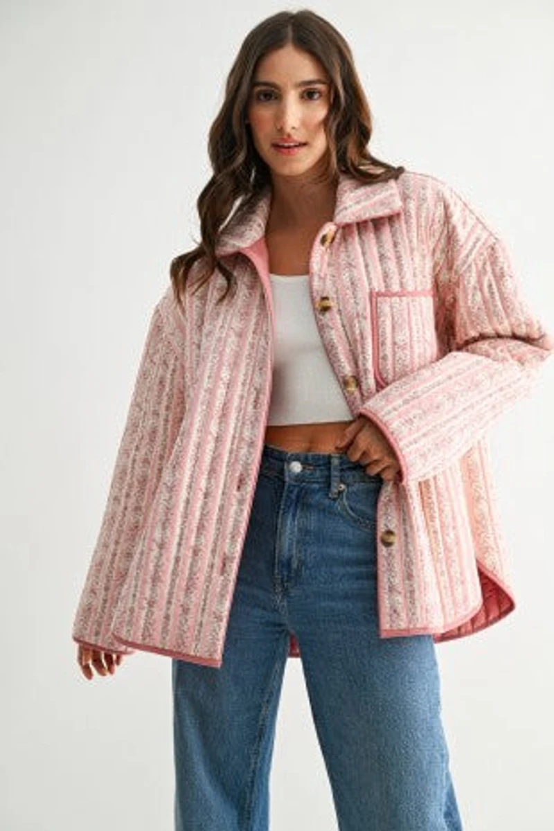 Pink Quilted Striped Jacket