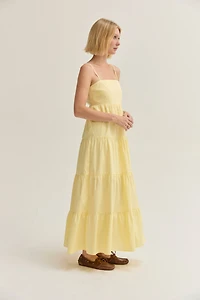 Yellow Iris Poplin Tiered Maxi Dress