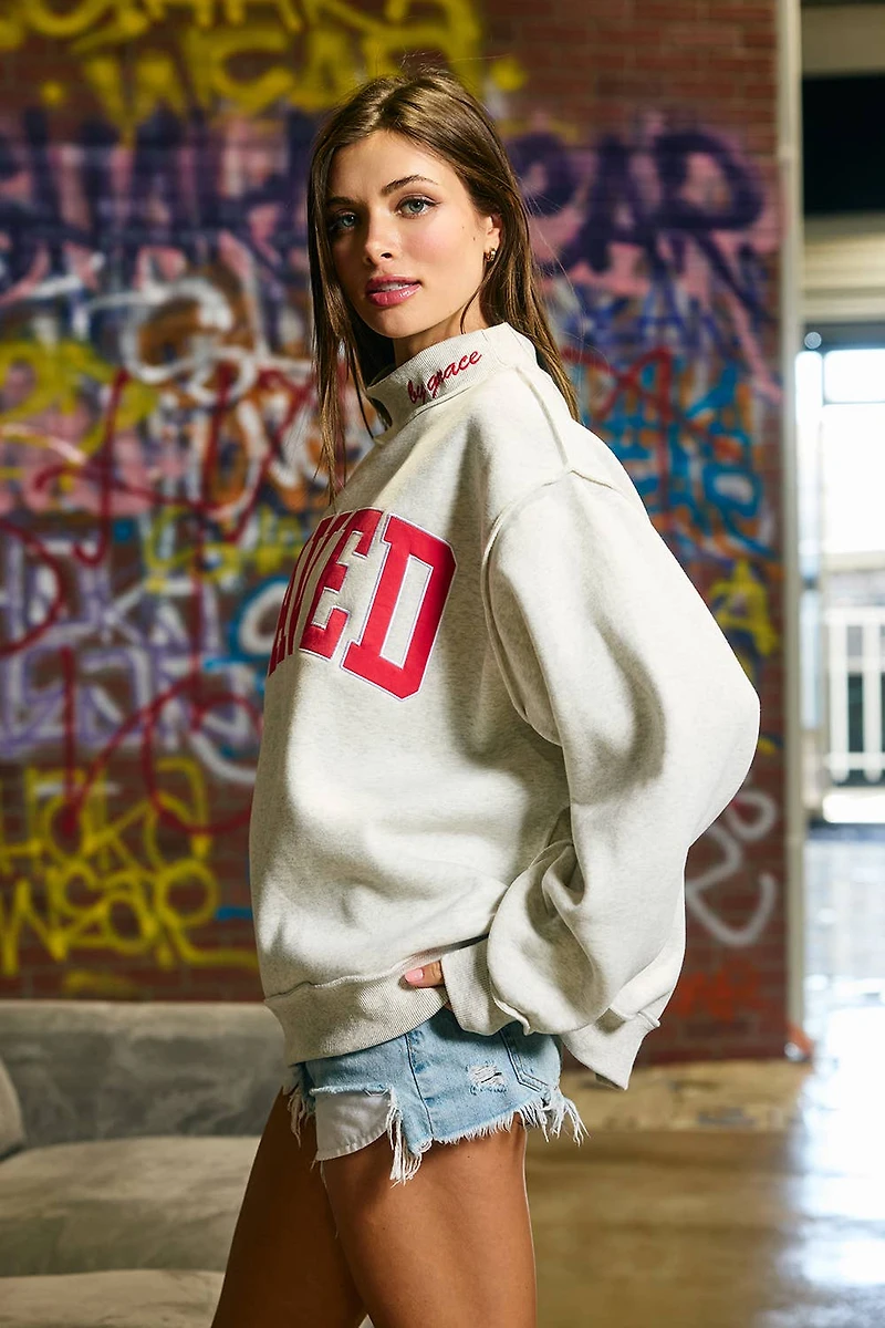 Gray Saved Mockneck Sweatshirt