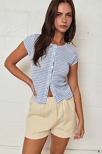 Striped Ribbed Button Front Top