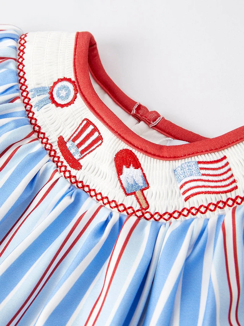 Flag Medal Ice Cream Smock Embroidery Baby Girl Romper