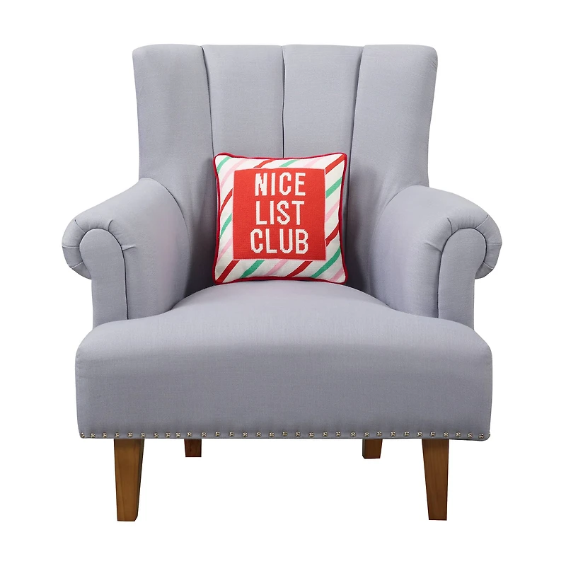 Nice List Club Embroidered Pillow