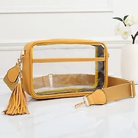 Faux Leather Transparent Rectangular Crossbody Bag: Clear,Silver