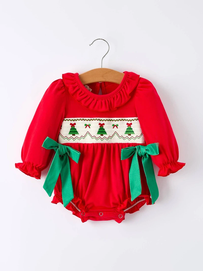 Red Christmas Smocked Romper