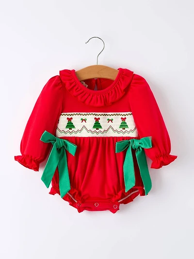 Red Christmas Smocked Romper