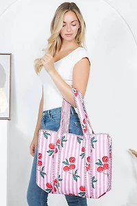 Pink Cherry Reversible Quilted Tote Bag