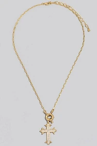 Intricate Pave Gothic Cross Pendant Chain Necklace