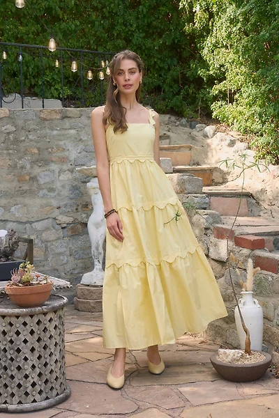 Yellow Scallop Midi Dress