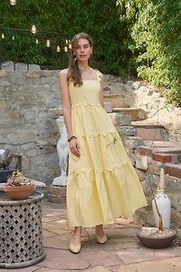Yellow Scallop Midi Dress