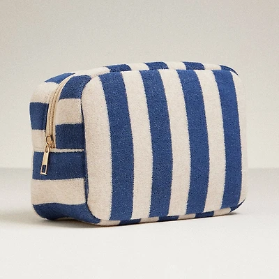 Navy Terry Fabric Striped Pouch