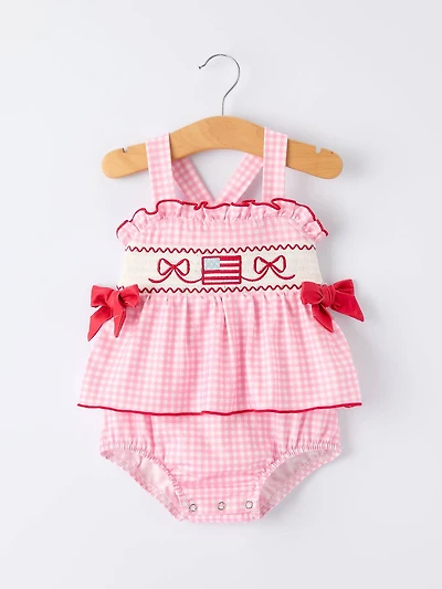 4th of July Plaid Girls Romper