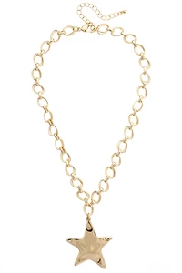 Elise Hammered Star Cable Chain Necklace in Shiny Gold