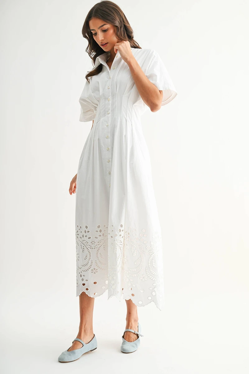 Embroidered Eyelet Midi Dress