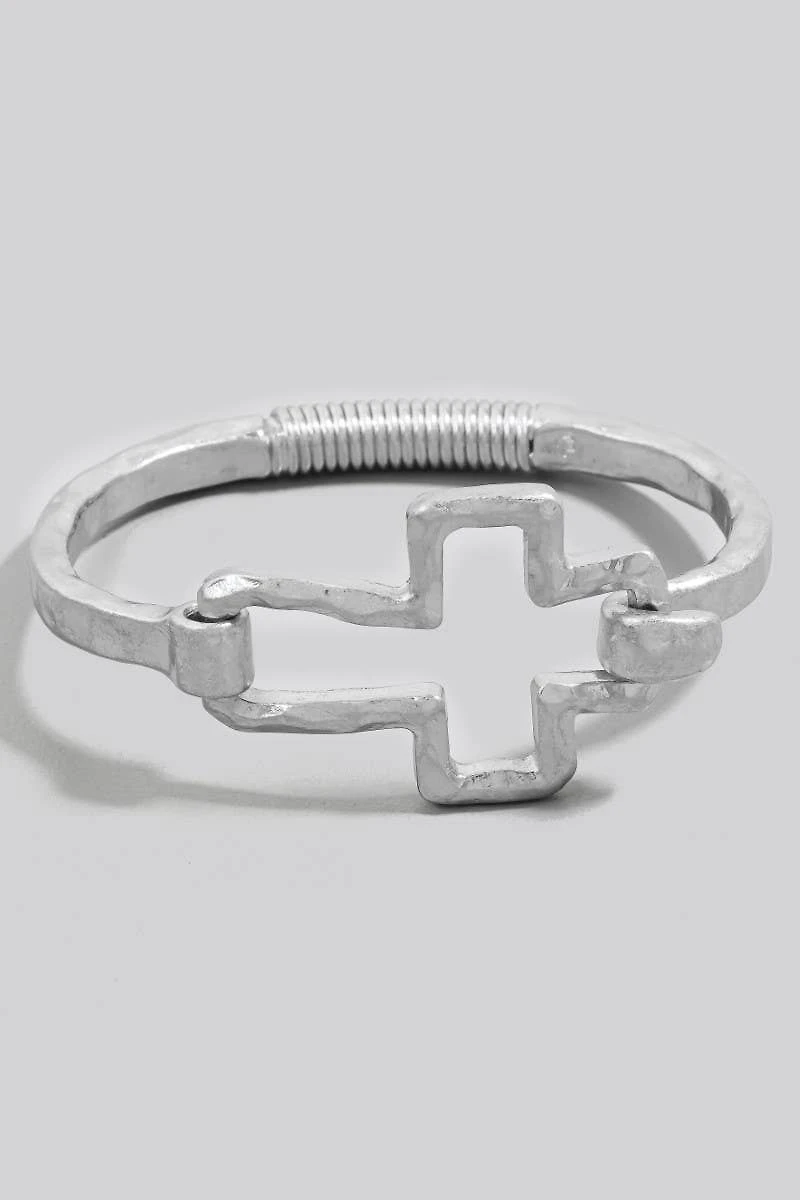 Hammered Cross Coil Spring Hook Bangle Bracelet