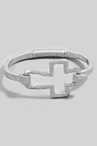 Hammered Cross Coil Spring Hook Bangle Bracelet