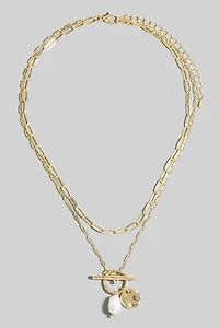 Paperclip Toggle Chain Disc Pearl Necklace