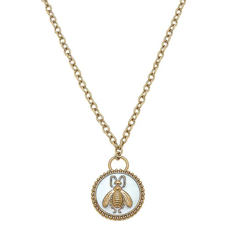 Verona Enamel Bee Pendant Necklace in Ivory
