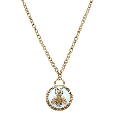 Verona Enamel Bee Pendant Necklace in Ivory