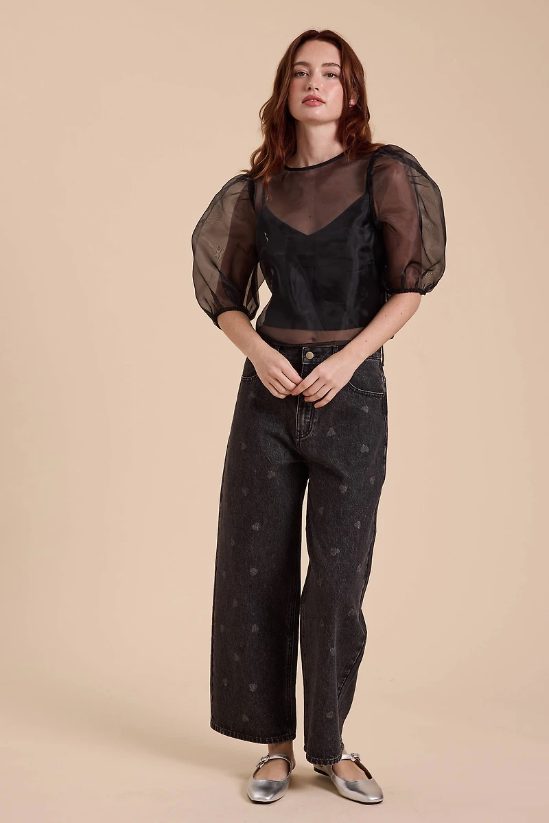 Heart Printed Denim Pants