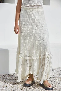 Knit Floral Lace Midi Skirt