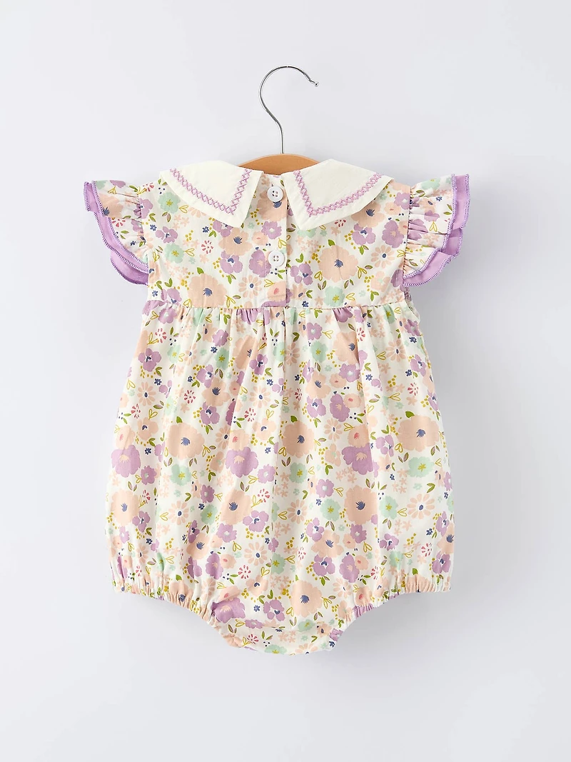 Purple Floral Print Baby Girl Romper