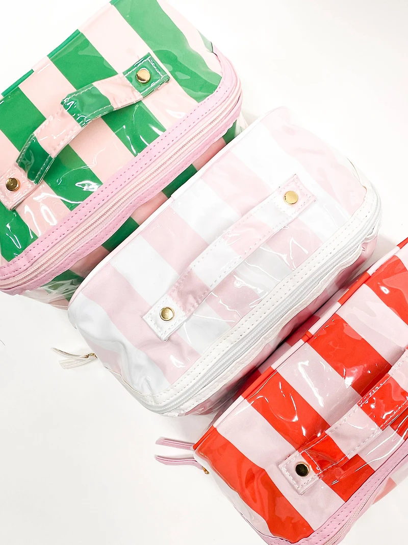 Pink Colorful Stripe Cosmetic Toiletry Bag