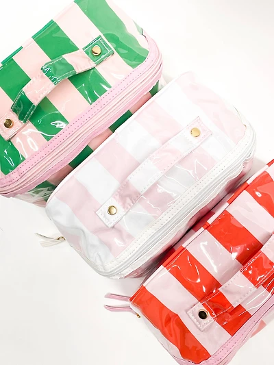 Pink Colorful Stripe Cosmetic Toiletry Bag