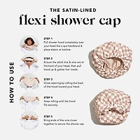 Satin Lined Flexi Shower Cap - Terracotta Checker