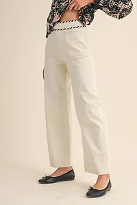 Ecru High Waist Wide Leg Pants