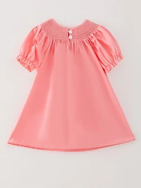 Pink Smocking Embroidered Crucifix Girls