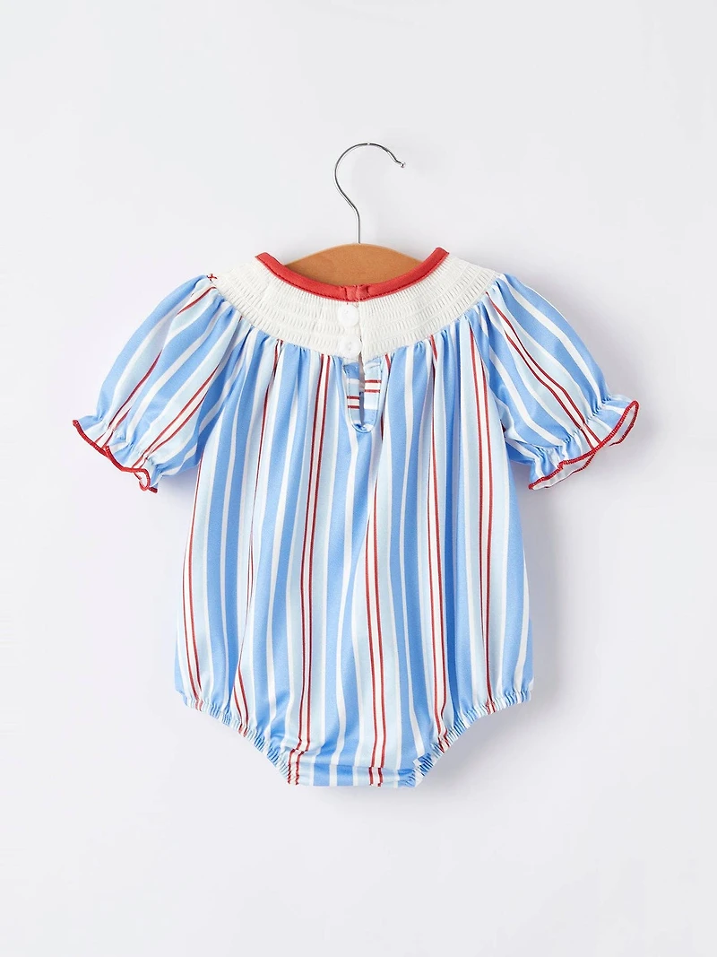 Flag Medal Ice Cream Smock Embroidery Baby Girl Romper