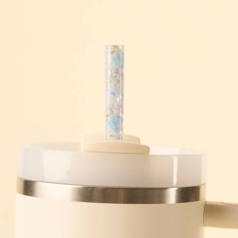 Blue Floral Tumbler Straw Set