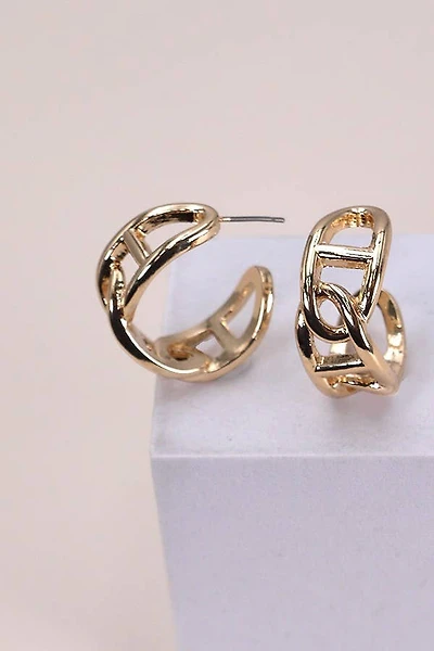 WIDE LINK CHAIN HOOP EARRINGS | 80E2342: Gold