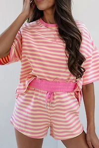 Pink Stripe Terry Short Set