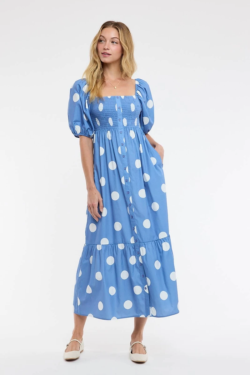 Polka Dot Puff Sleeve Dress