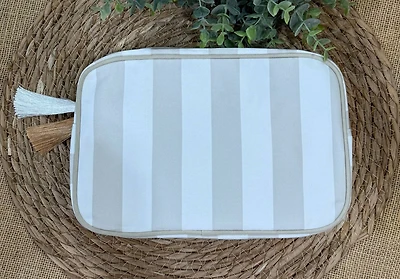 Stripe Cosmetic Bag with Tassel : Beige