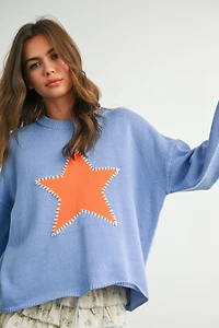 Drop Shoulder Star Pattern Sweater
